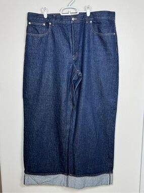 Madewell Low Slung Baggy Women’s Size 32 Dark Wash Wide Leg Cuffed 100% Cotton